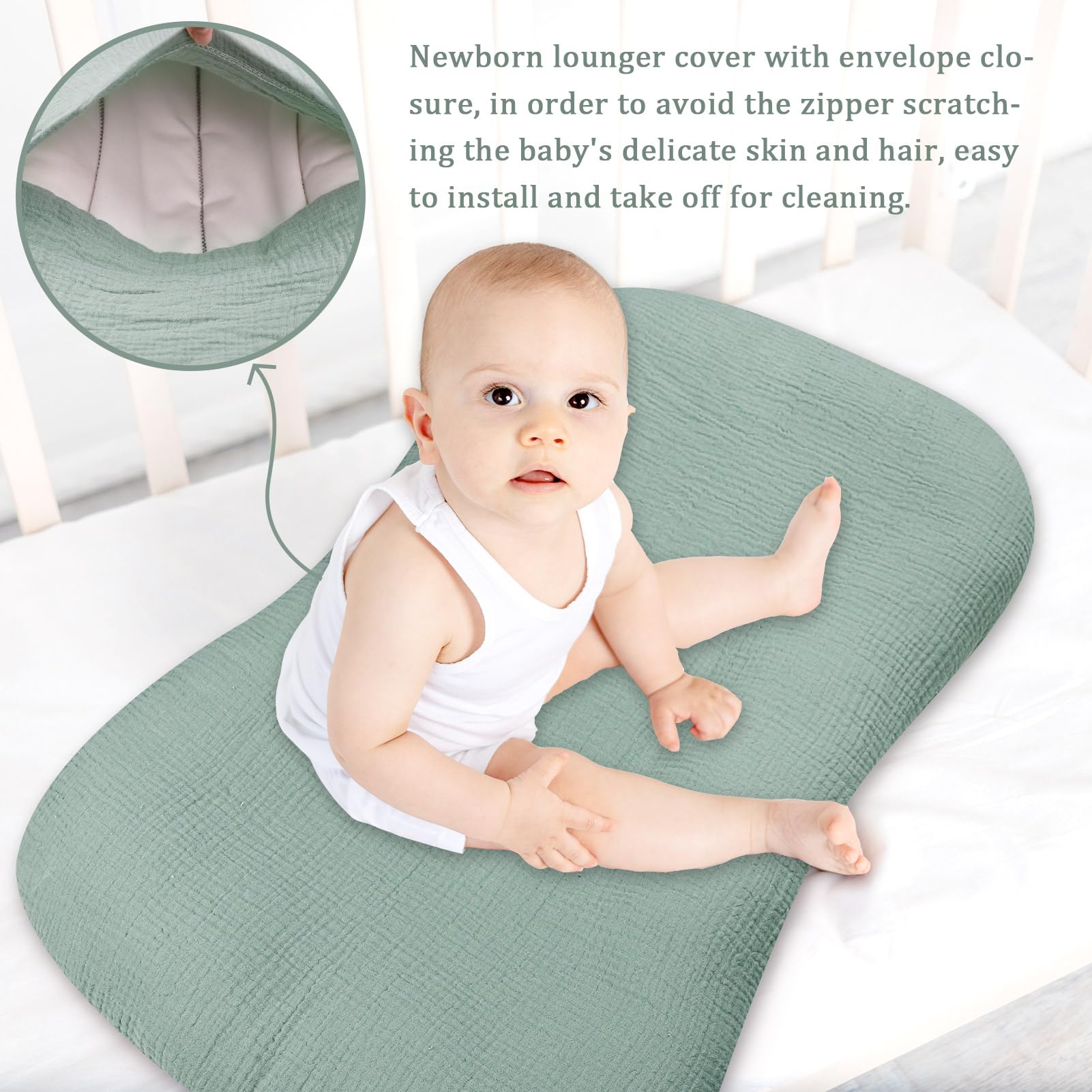 Hooyax Muslin Baby Lounger Cover two-pack packaging demonstrates value and easy prep.
