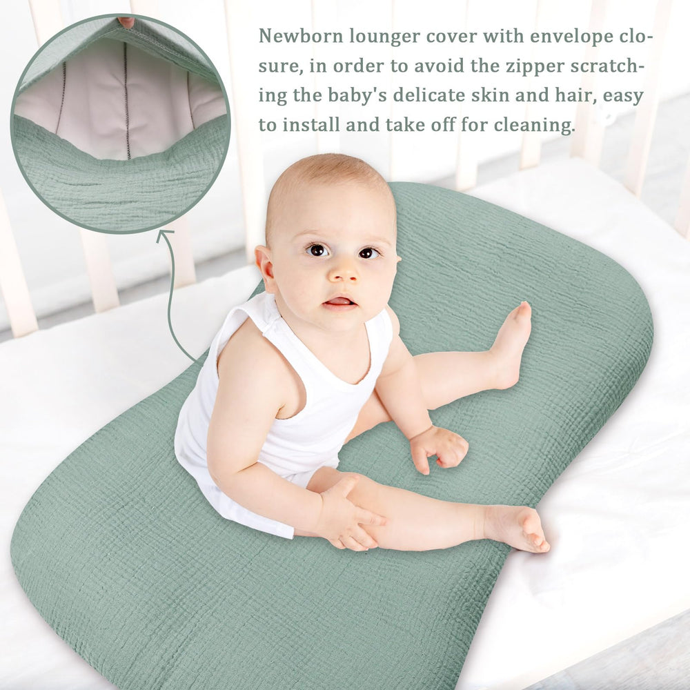 Hooyax Muslin Baby Lounger Cover two-pack packaging demonstrates value and easy prep.