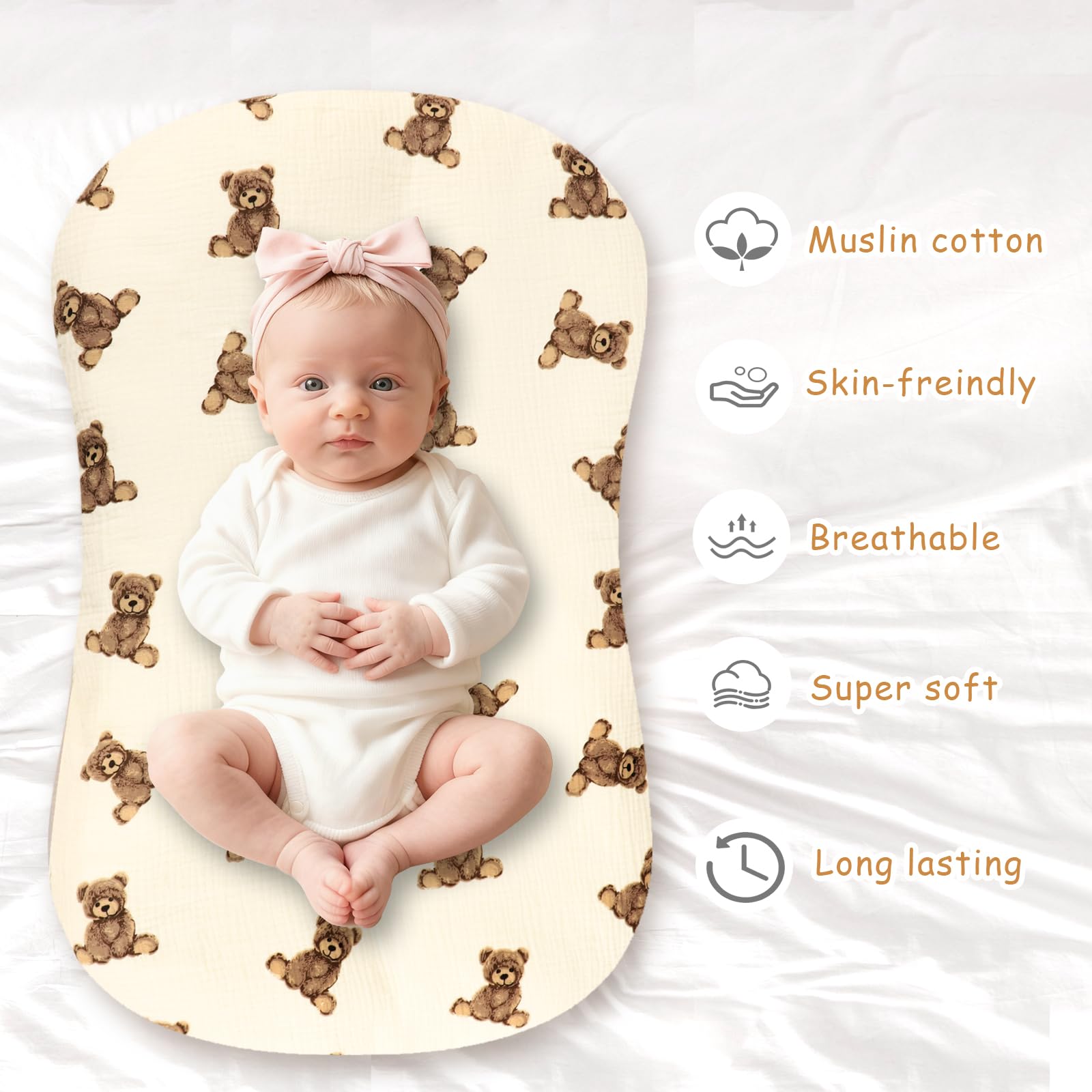 Hooyax muslin baby lounger cover wash-dry yet gentle fabric ideal for busy parents.