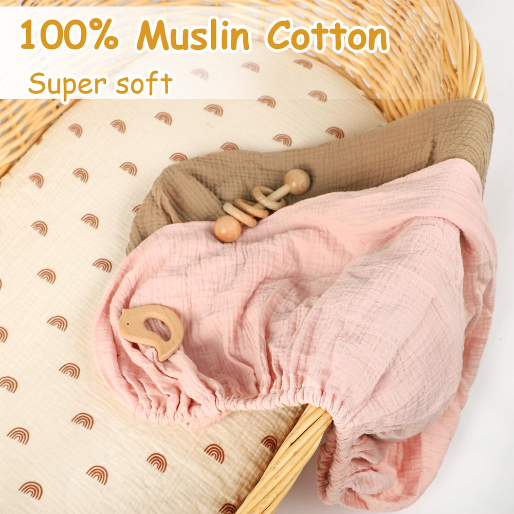 Hooyax muslin bassinet sheets brown rainbow closeup highlights gentle skin friendly texture