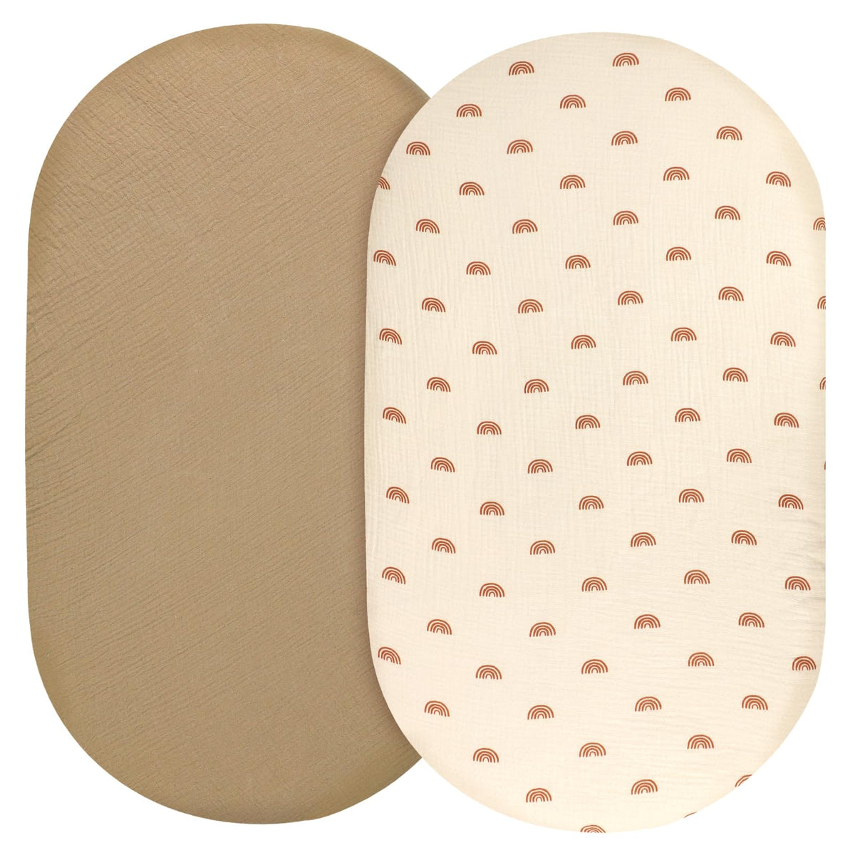 Hooyax muslin bassinet sheets pack front view shows a soft breathable sleep set