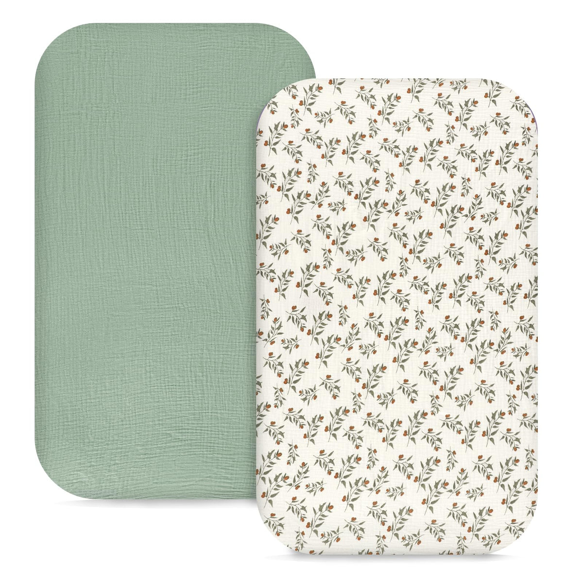 Hooyax muslin bassinet sheets packaging with green leaf design, ideal for gifting.