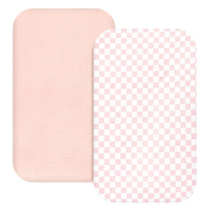 Hooyax pink checkered muslin bassinet sheet offers cozy, breathable comfort.