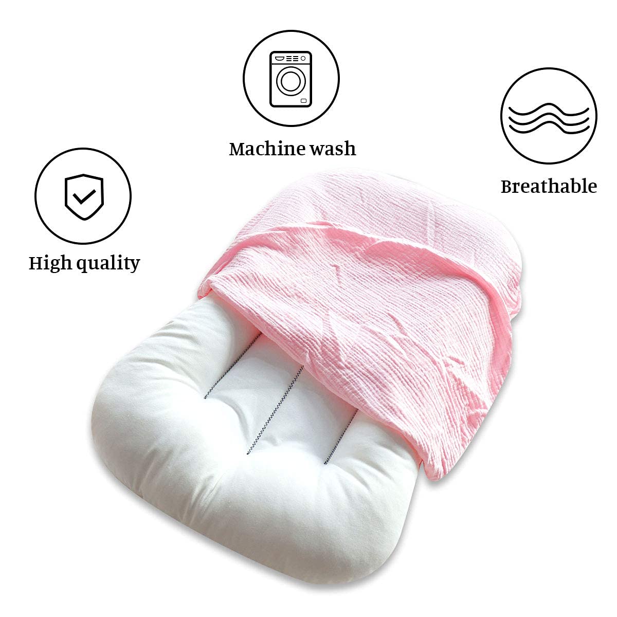Hooyax muslin lounger cover breathable fabric helps baby stay cool.