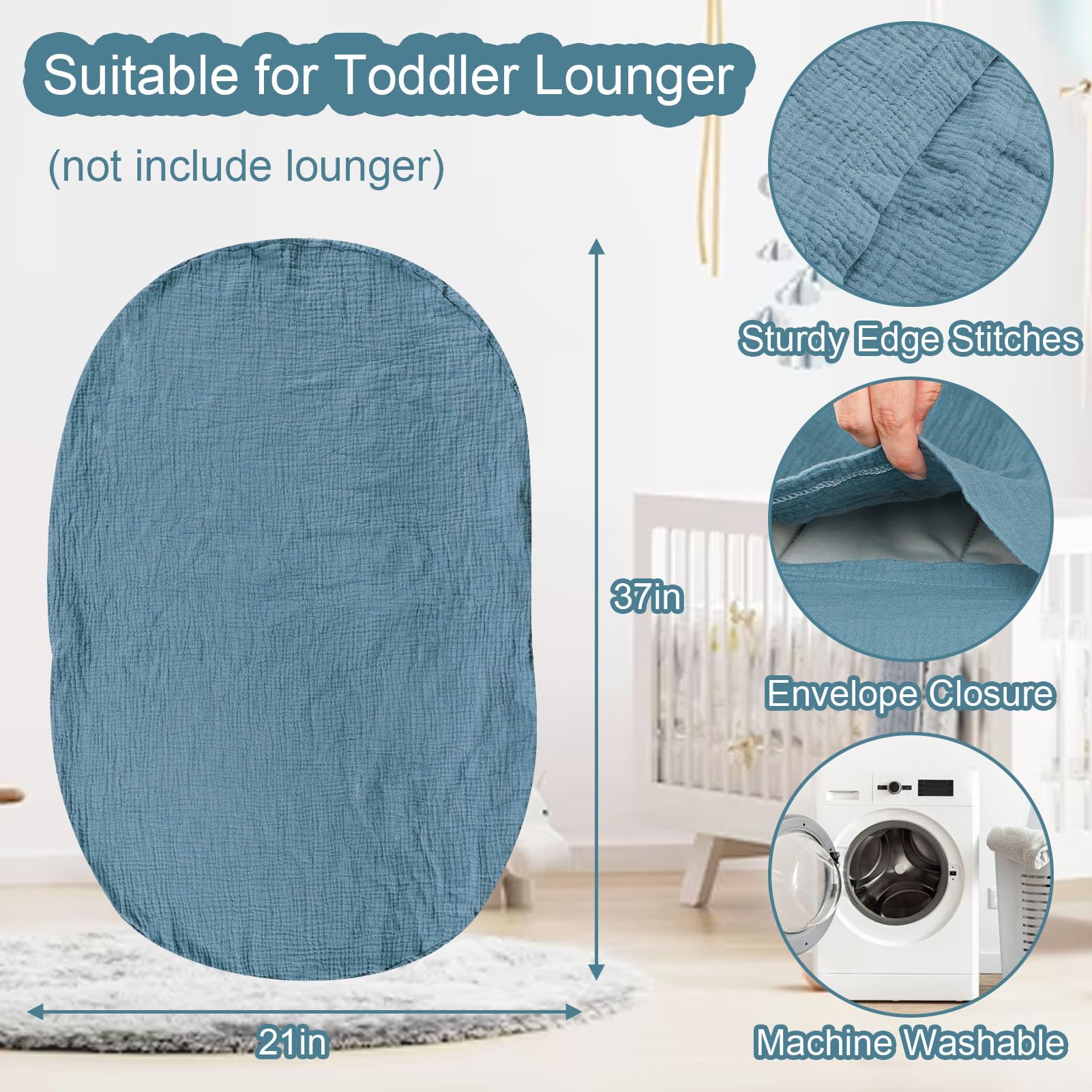Hooyax Muslin Lounger Cover easy care; machine washable for busy families.