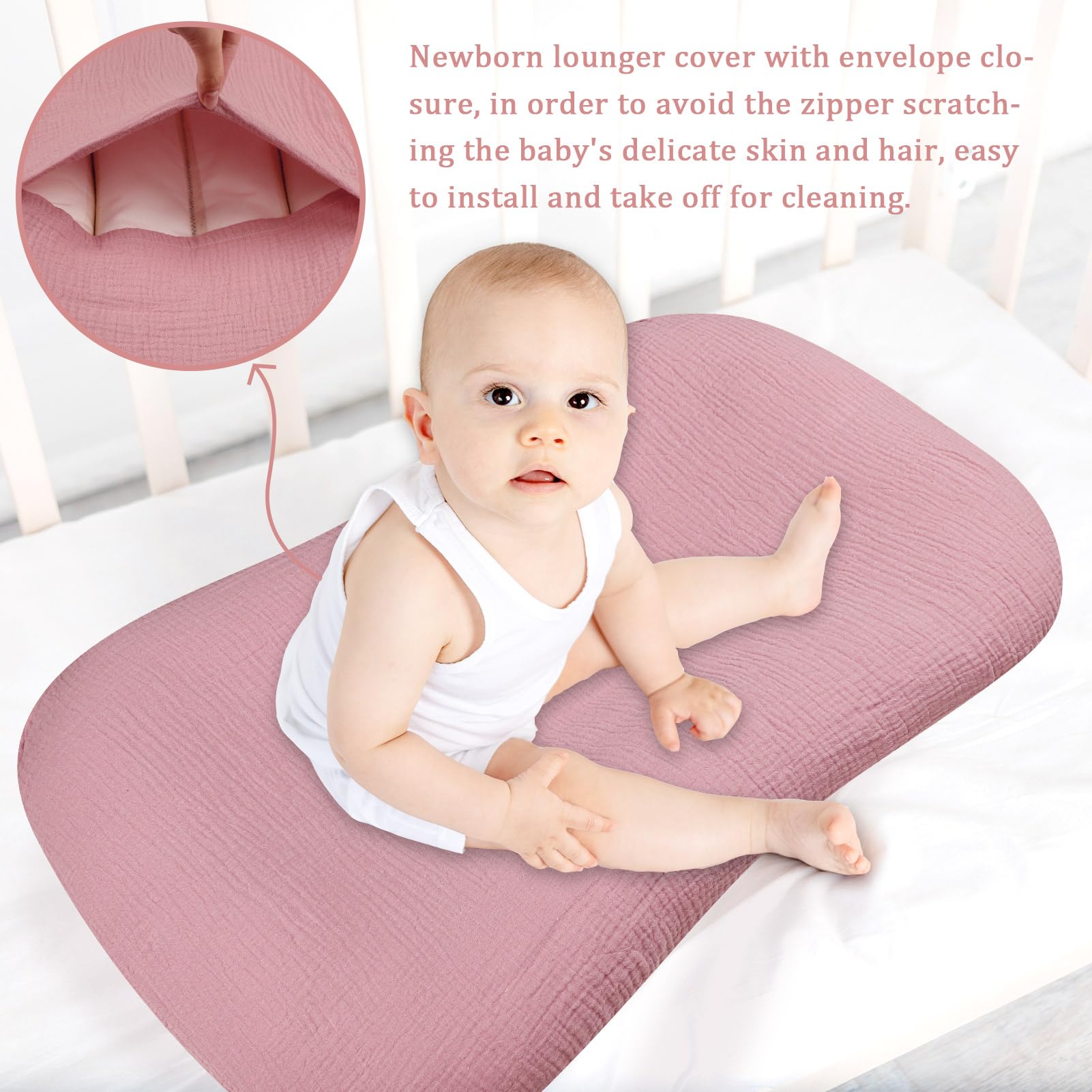 Hooyax muslin lounger cover envelope-closure demonstrates quick slip-on fit