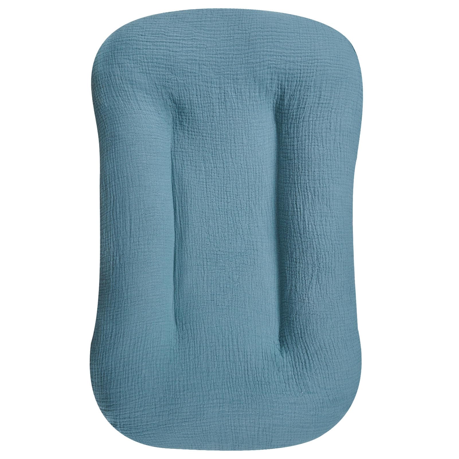 Hooyax Muslin Lounger Cover in blue with soft, breathable fabric for baby comfort.