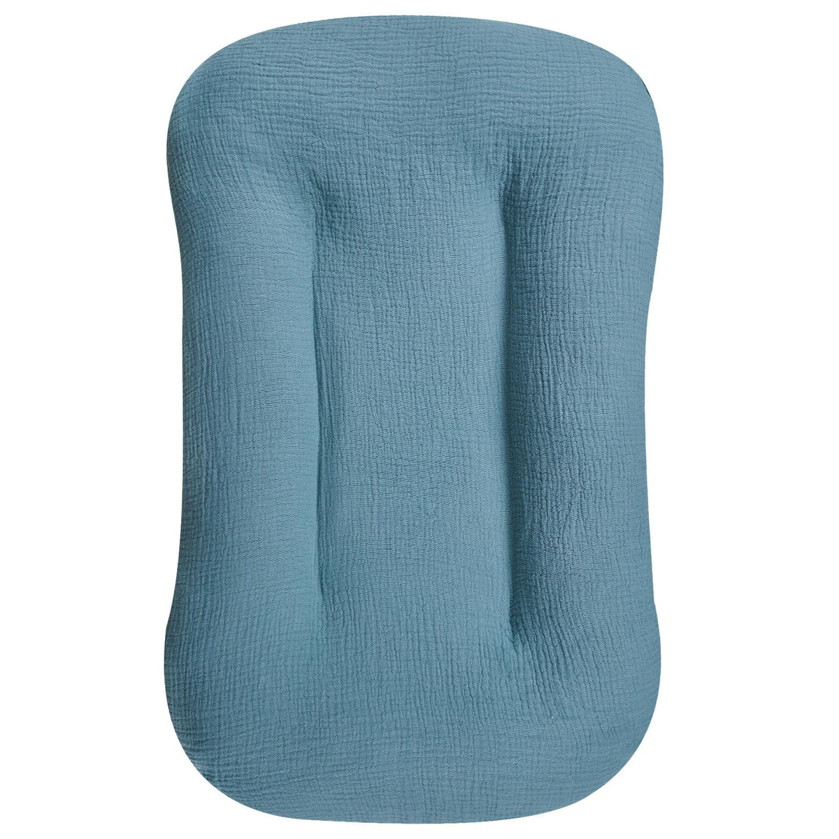 Hooyax Muslin Lounger Cover in blue with soft, breathable fabric for baby comfort.