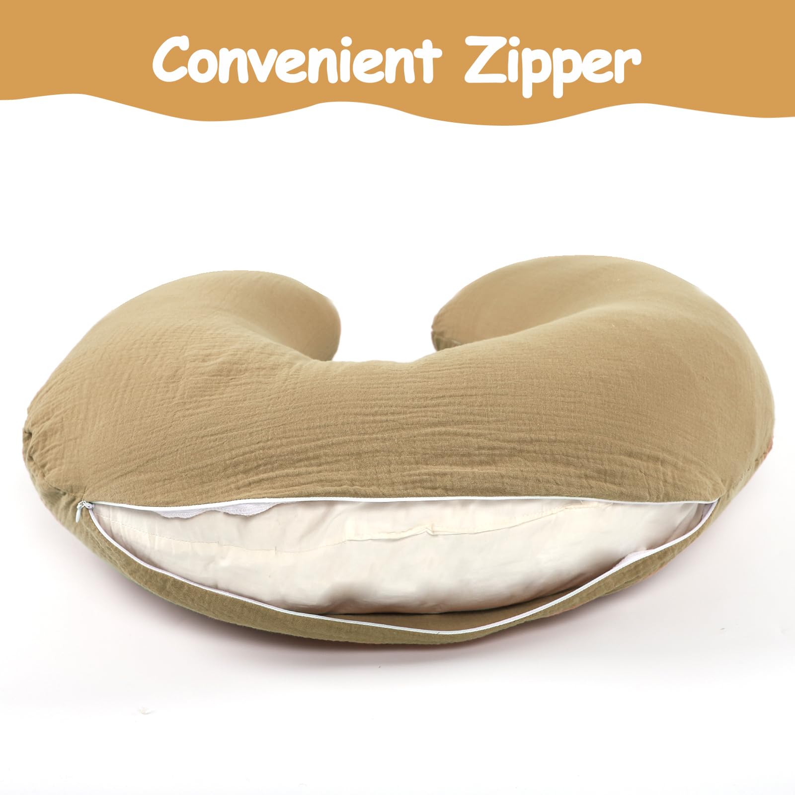 Hooyax muslin nursing pillow cover slip-on fit enables quick changes.