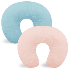 Hooyax muslin nursing pillow cover in blue shows soft, breathable fabric for baby comfort.
