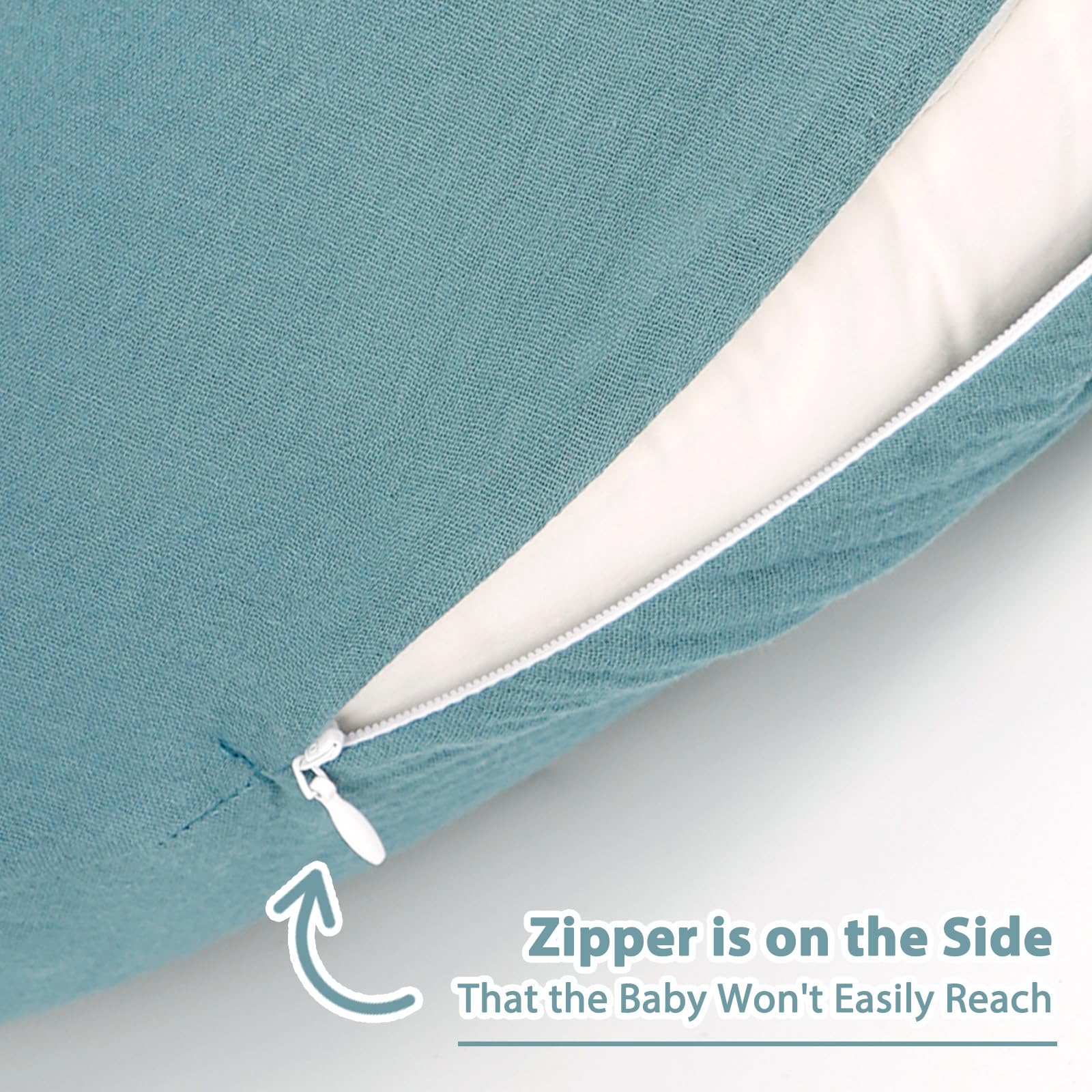 Hooyax blue muslin cover is easy to wash and keeps pillow clean between uses