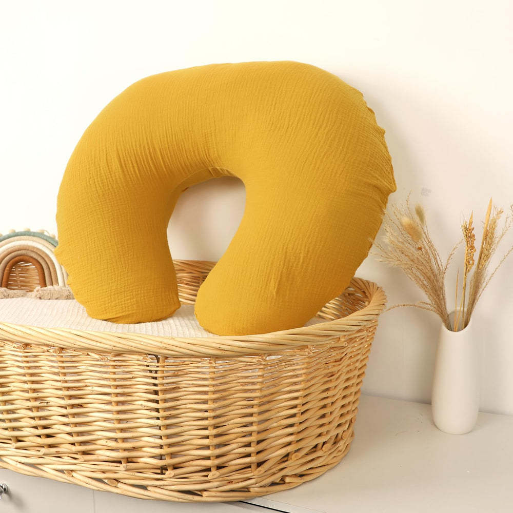 Hooyax Muslin Nursing Pillow Cover blue ginger soft texture emphasizes gentle skin feel