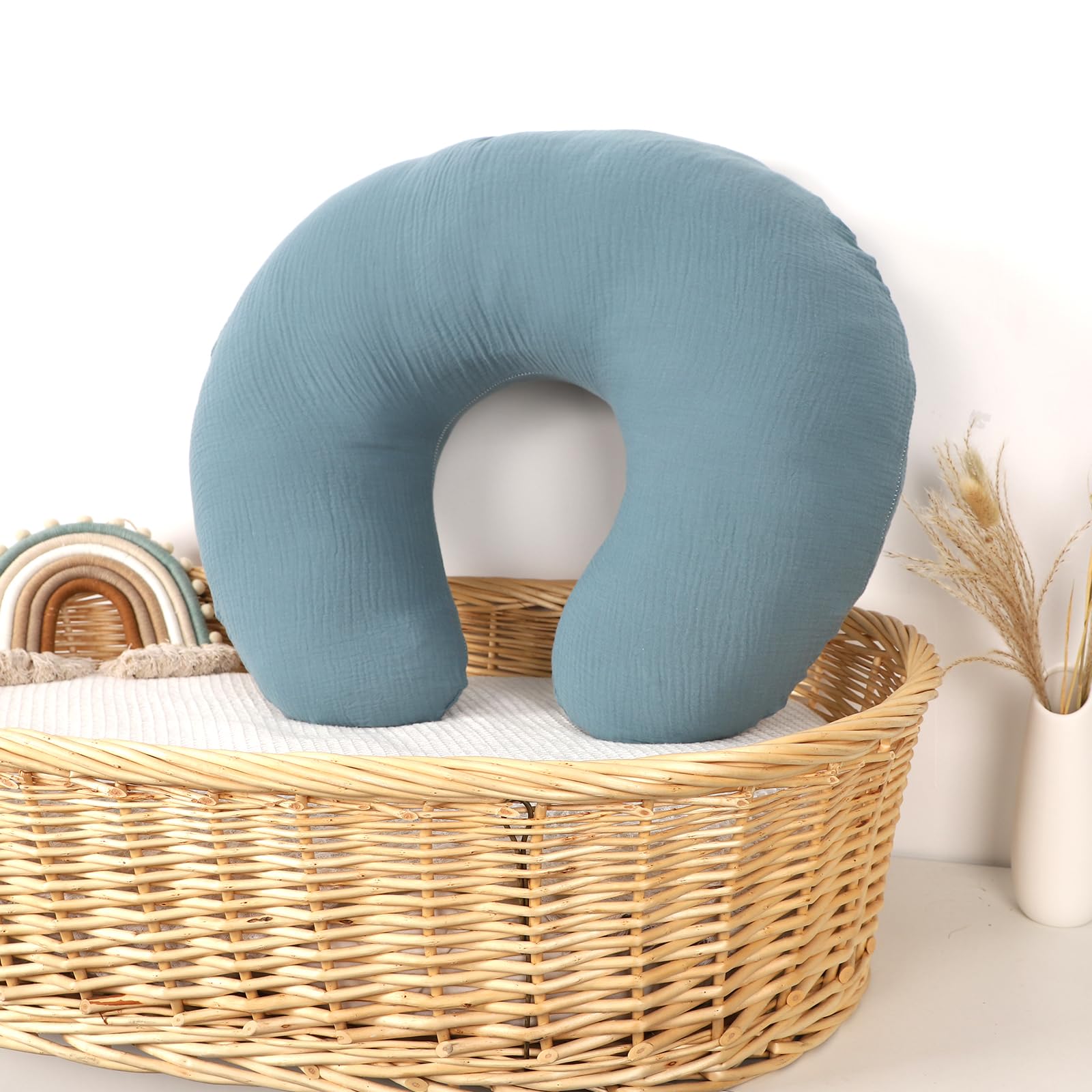 Hooyax muslin nursing pillow cover blue-grey gift-ready two-pack packaging appeals as a registry essential.
