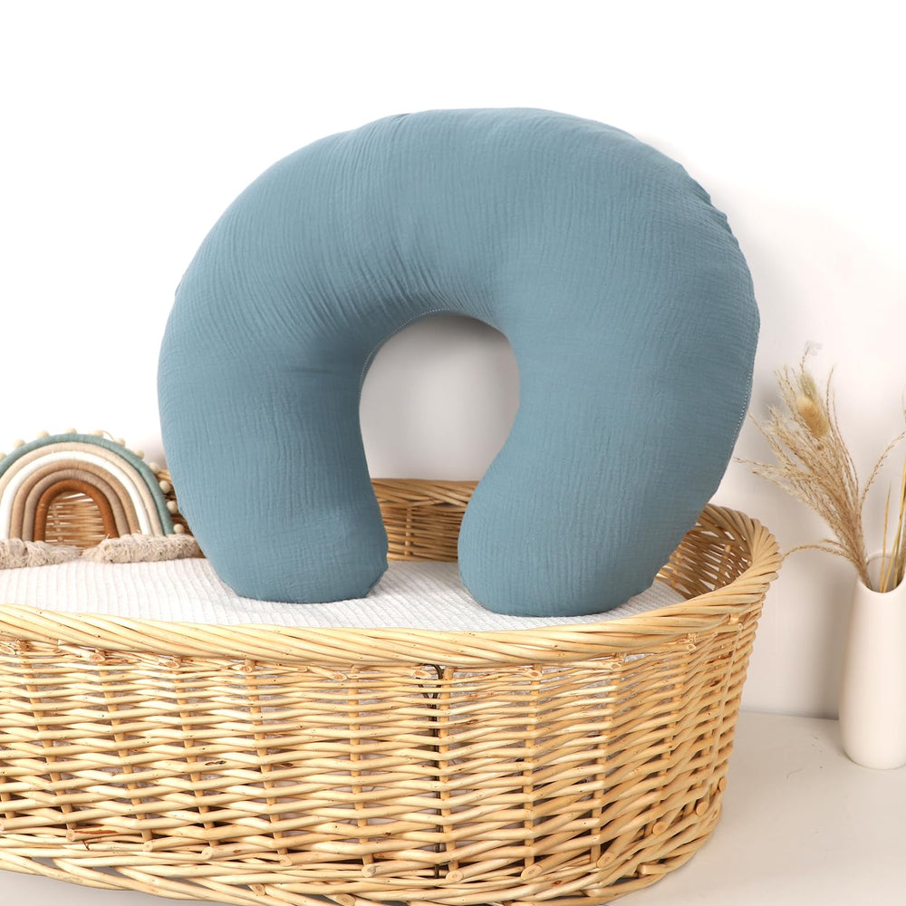 Hooyax muslin nursing pillow cover blue-grey gift-ready two-pack packaging appeals as a registry essential.