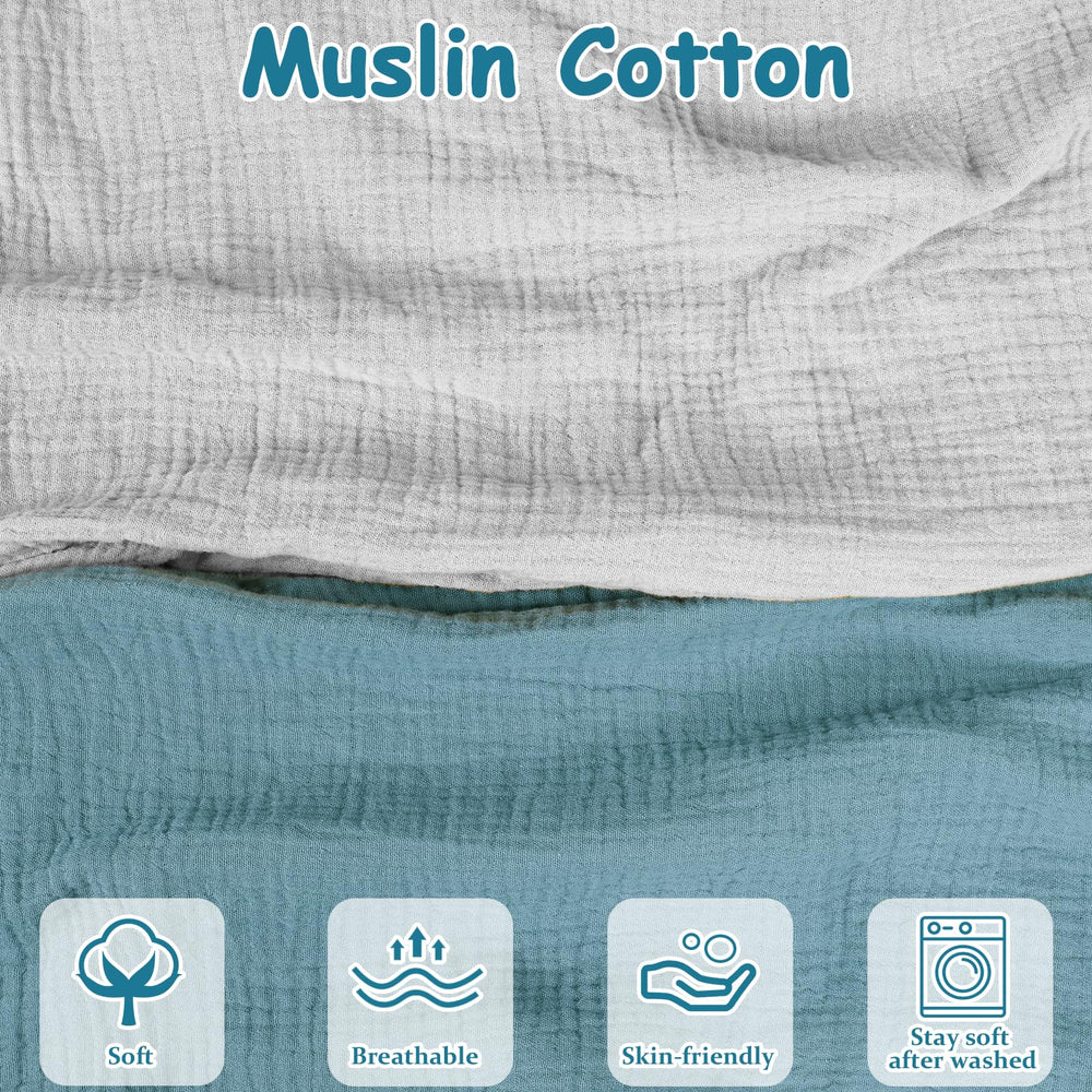 Hooyax muslin nursing pillow cover blue-grey hand-hold demonstrates reinforced stitching for lasting use.
