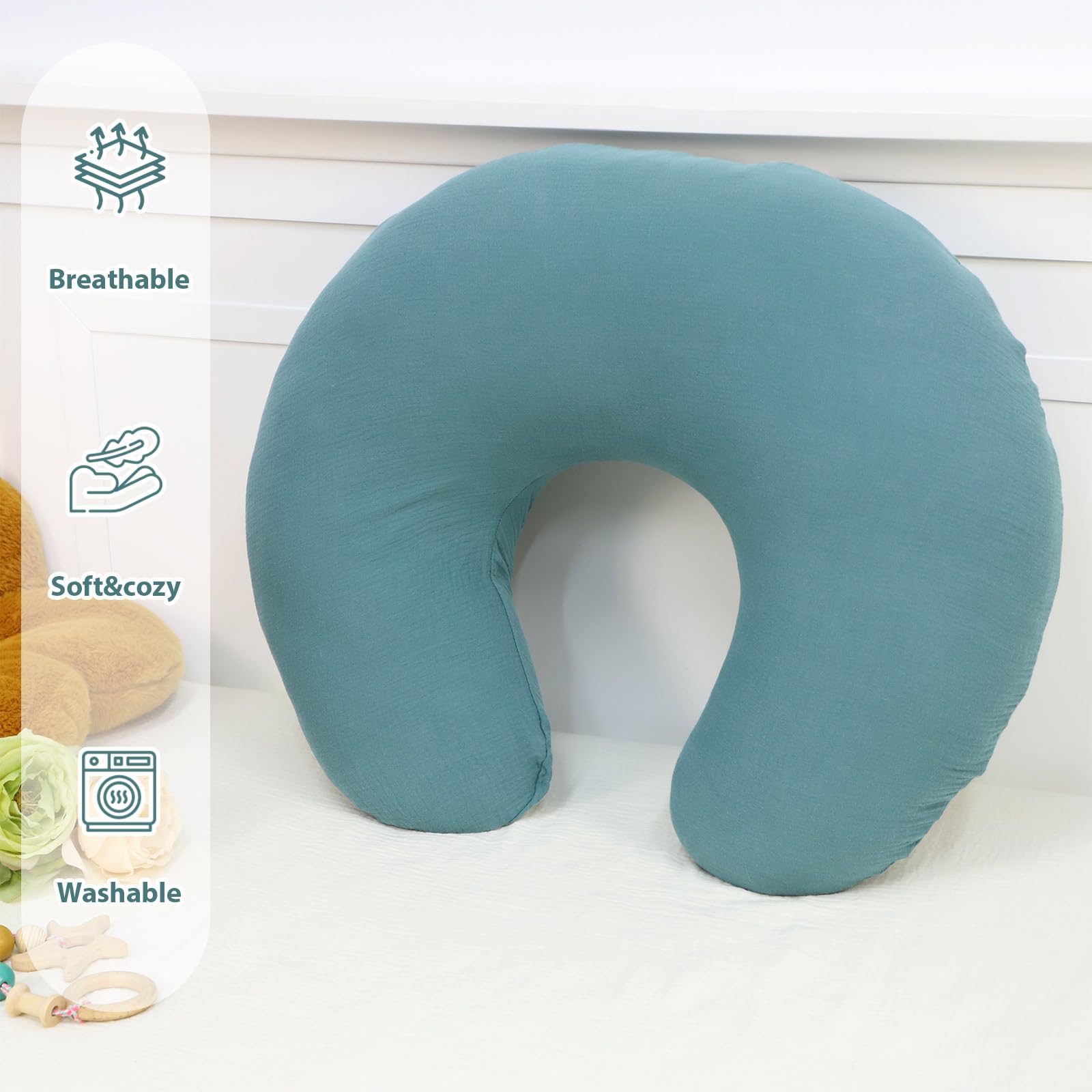 Hooyax blue nursing pillow cover adds minimalist nursery style to your space