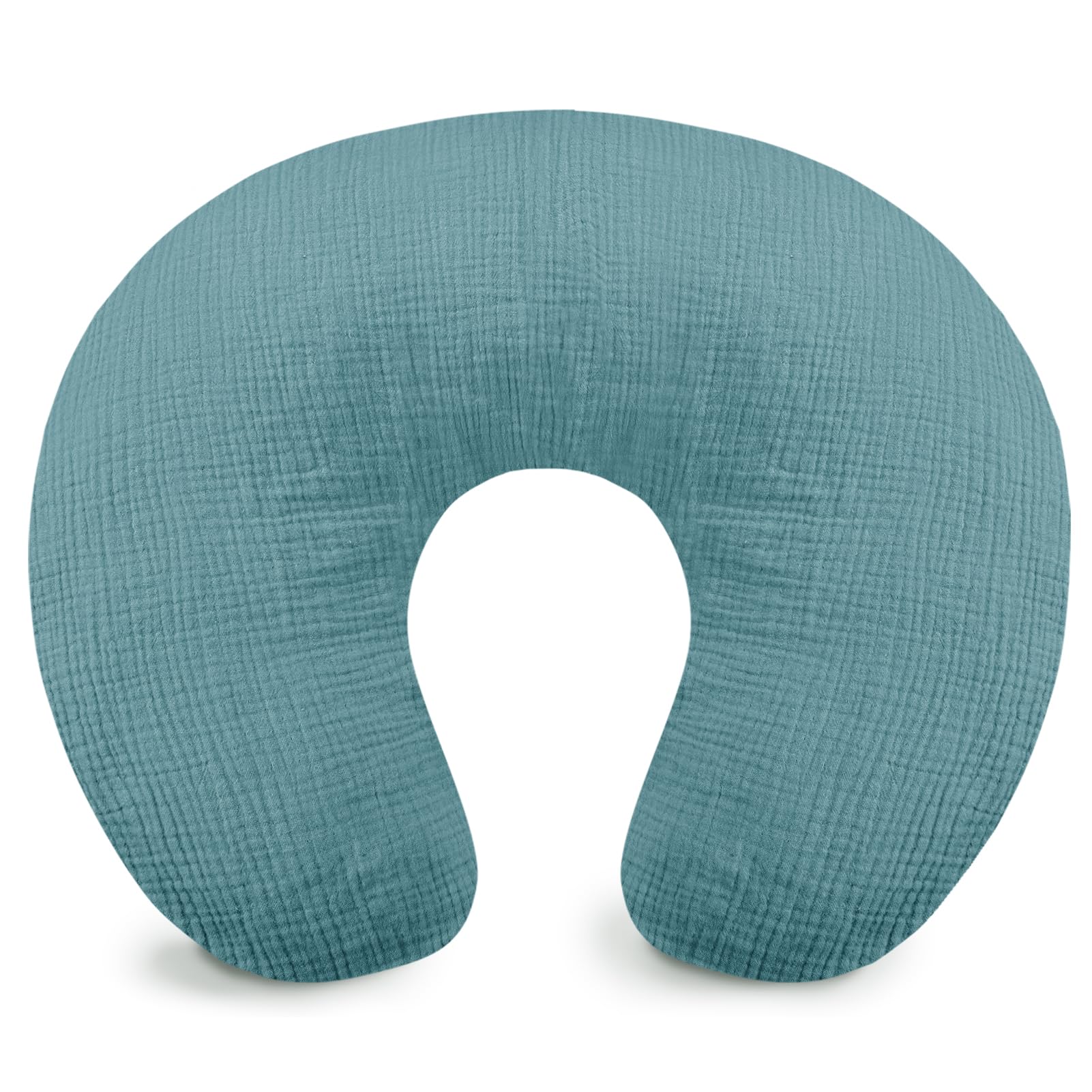 Hooyax muslin nursing pillow cover in blue shows soft fabric for baby's gentle skin and comfort