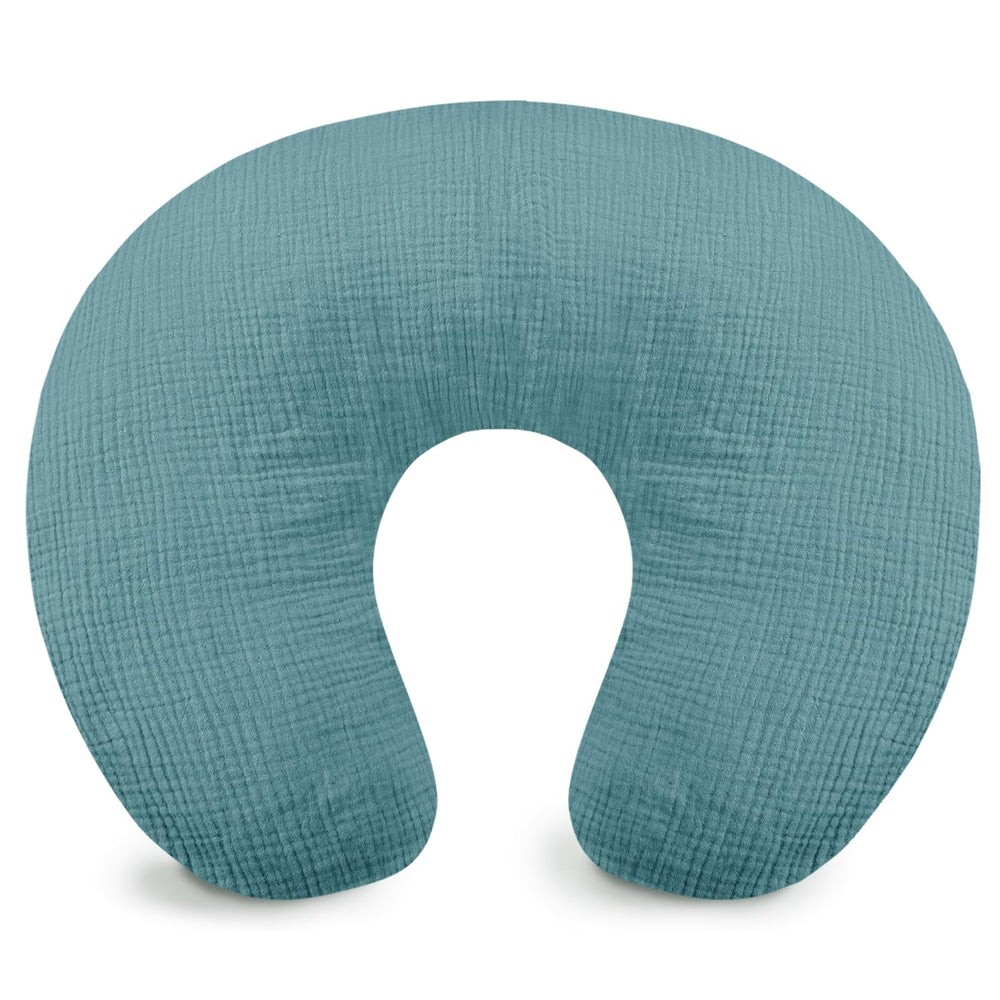 Hooyax muslin nursing pillow cover in blue shows soft fabric for baby's gentle skin and comfort