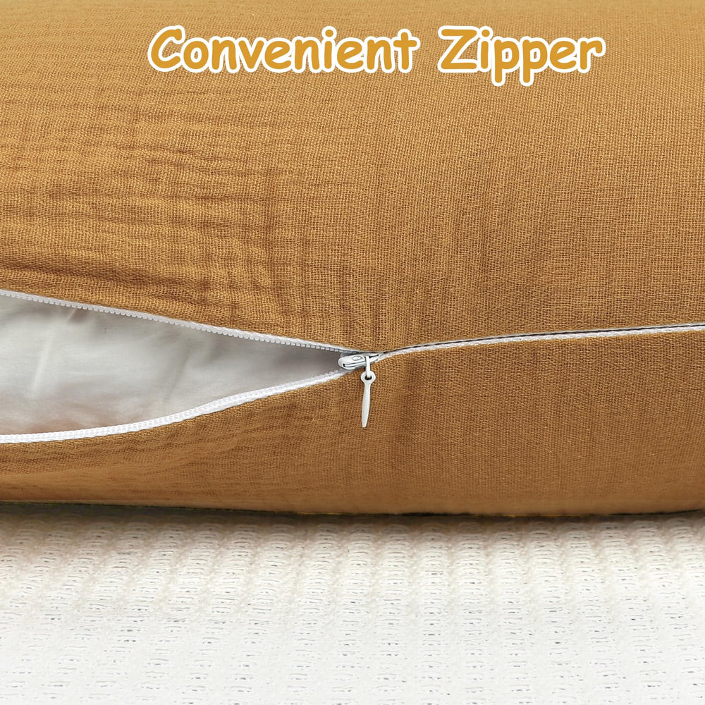 Hooyax muslin nursing pillow cover on pillow demonstrates comfortable feeding support