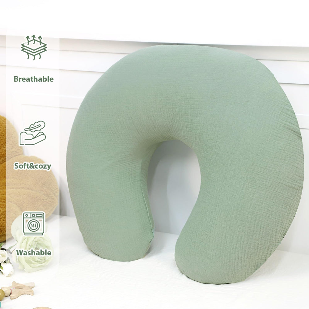 Hooyax Muslin Nursing Pillow Cover green color complements nursery decor beautifully.