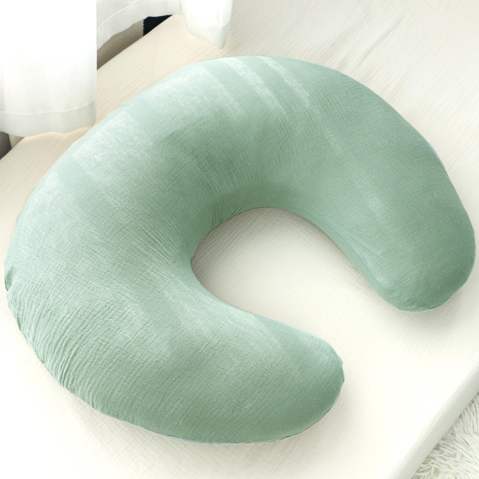 Hooyax Muslin Nursing Pillow Cover green leaf tone for nursery decor