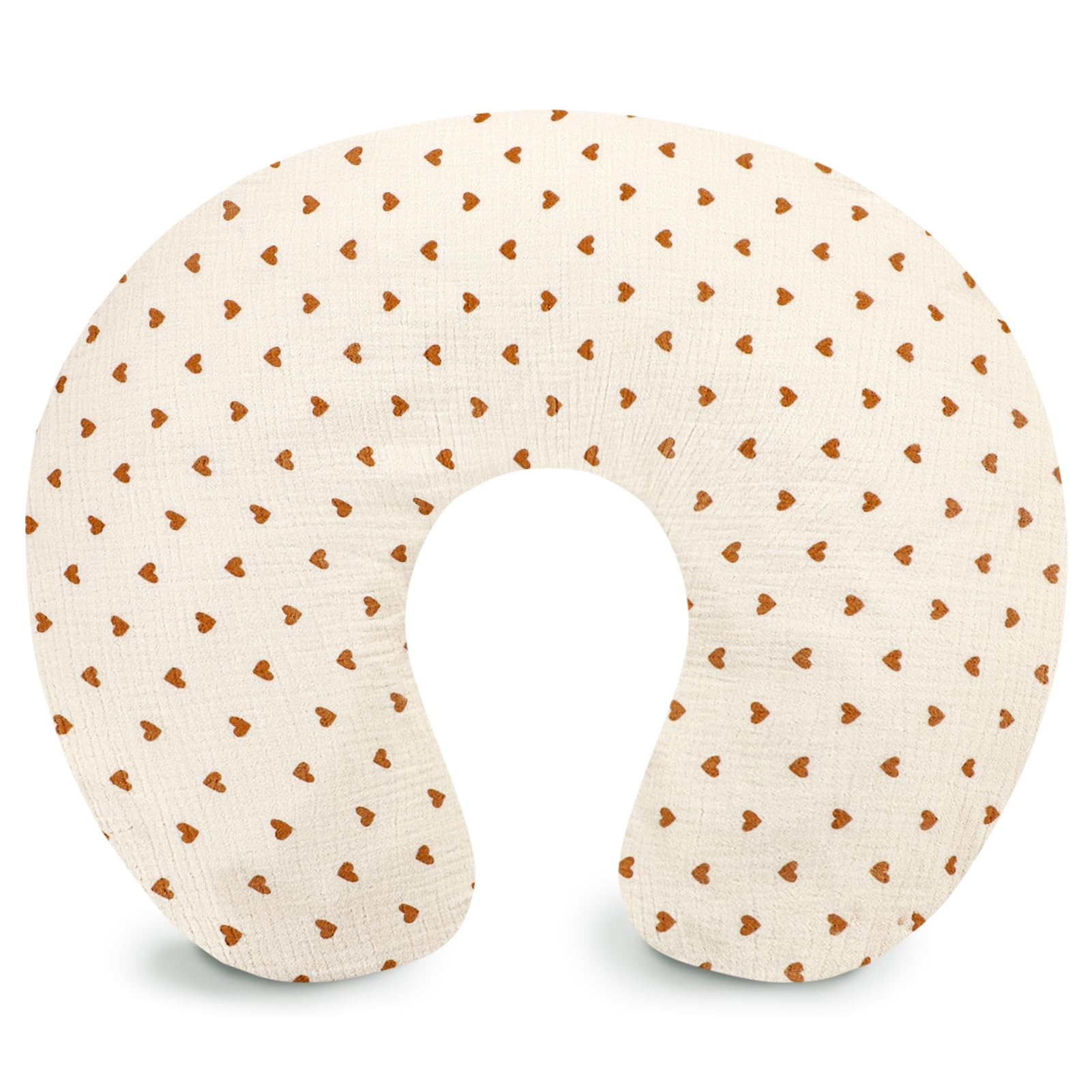 Hooyax Muslin Nursing Pillow Cover close-up shows ultra-soft fabric and heart print for cozy feeds.