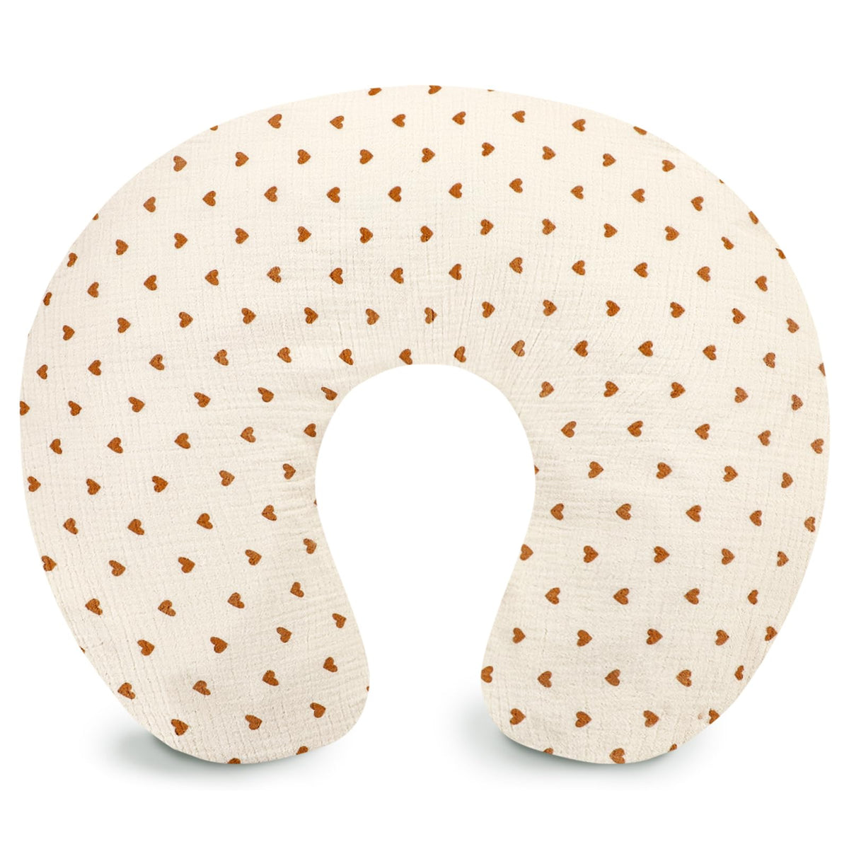 Hooyax Muslin Nursing Pillow Cover close-up shows ultra-soft fabric and heart print for cozy feeds.