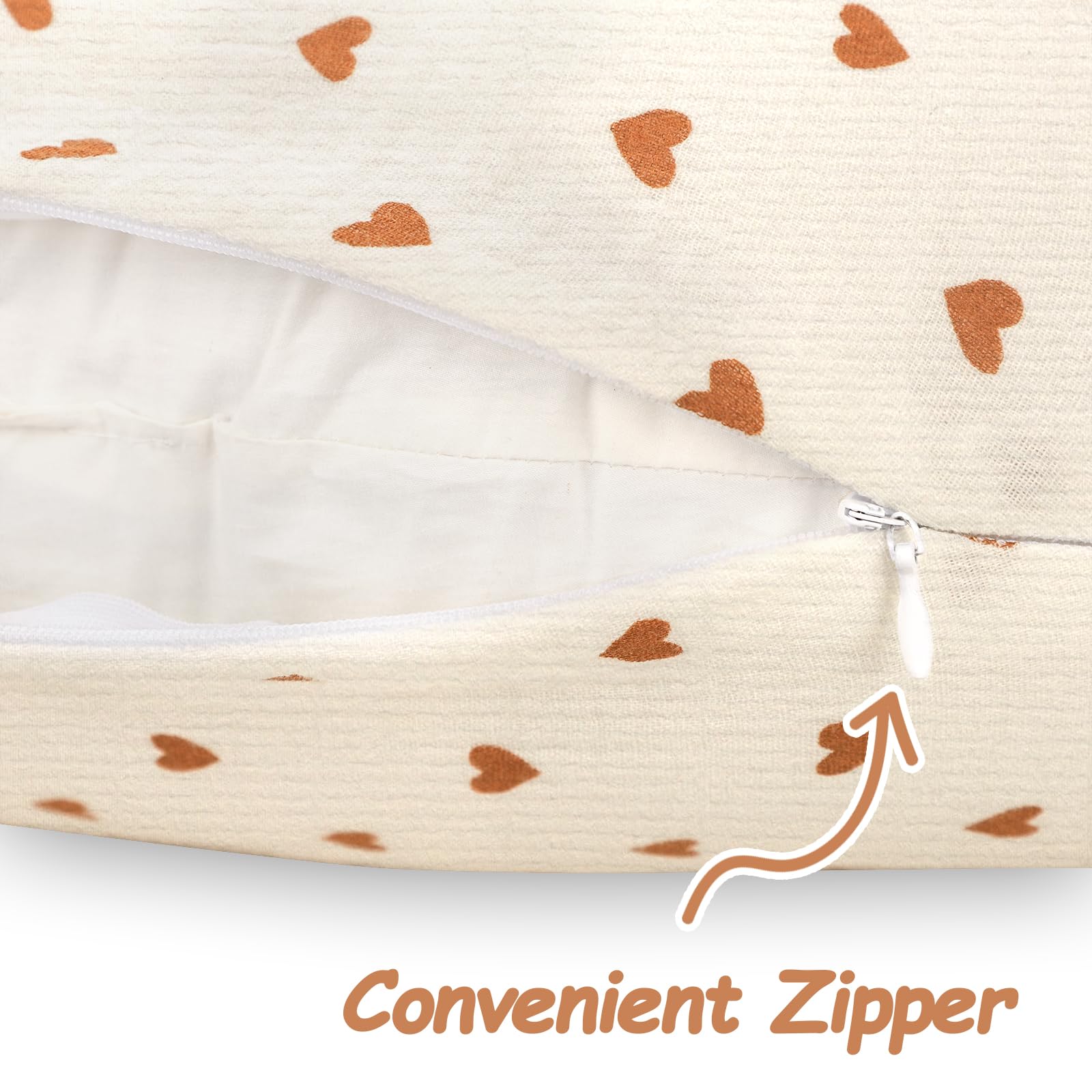 Hooyax muslin pillow cover with invisible zipper for easy on/off and quick changes.