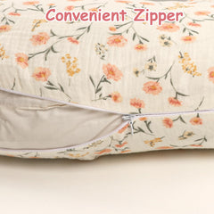Hooyax muslin nursing pillow cover pink floral material detail showcases 100% muslin softness