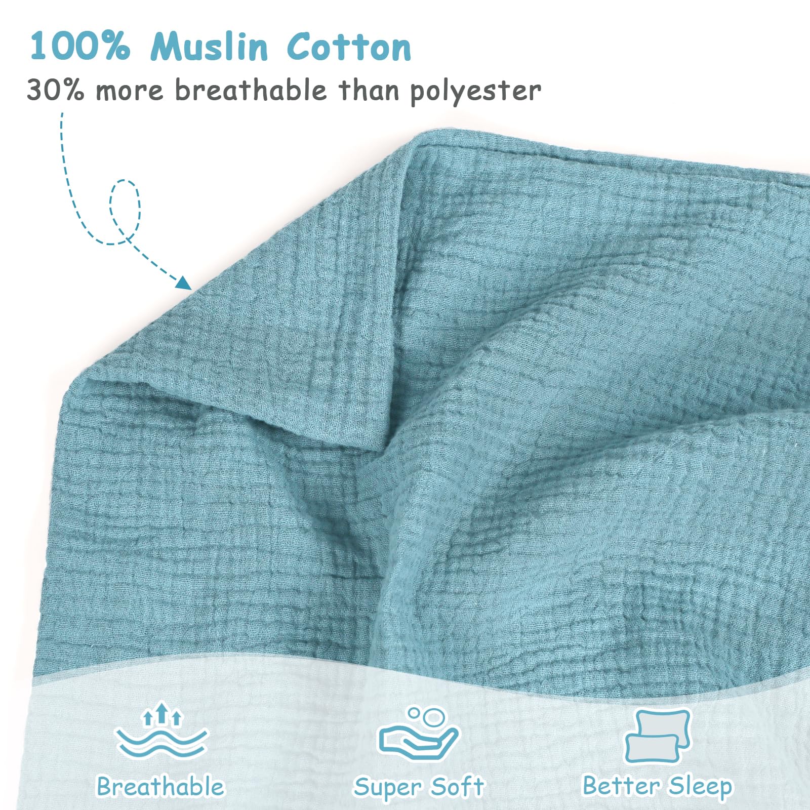 Hooyax toddler pillowcase blue close-up reveals envelope closure design helps prevent slipping.