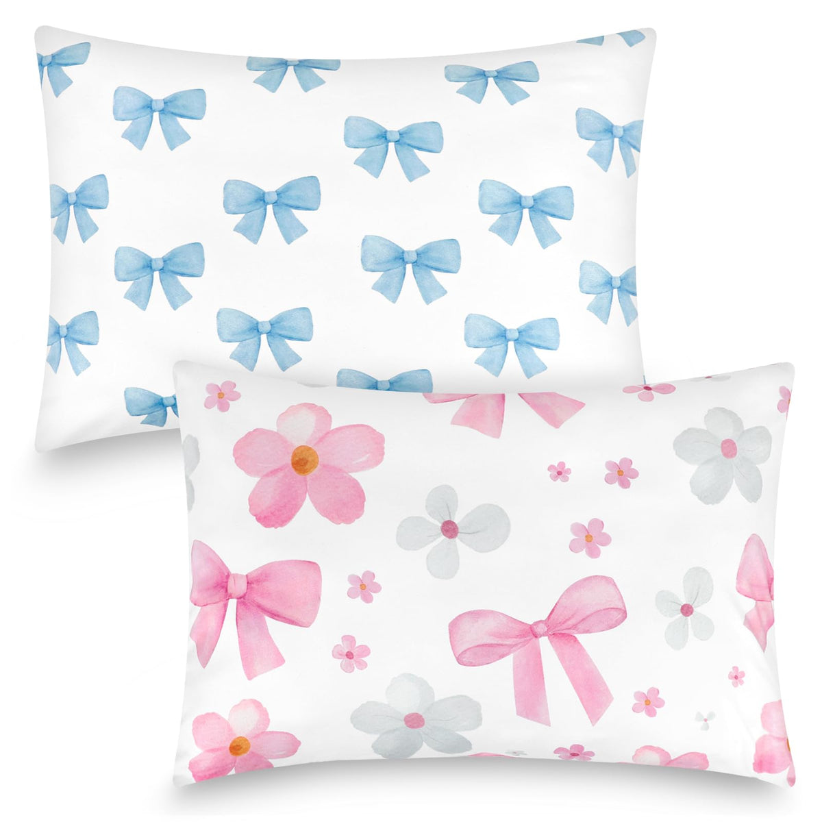 Hooyax toddler pillowcase bow-flower print, soft fabric for gentle, cozy sleep.
