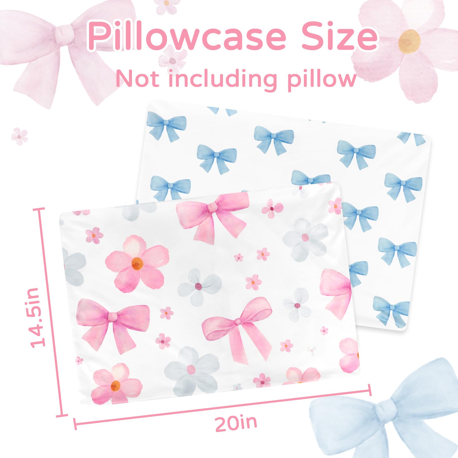 Hooyax toddler pillowcase bow-flower print, envelope closure keeps pillow secure.