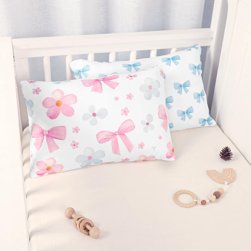 Hooyax toddler pillowcase bow-flower print, two-pack for easy rotation.