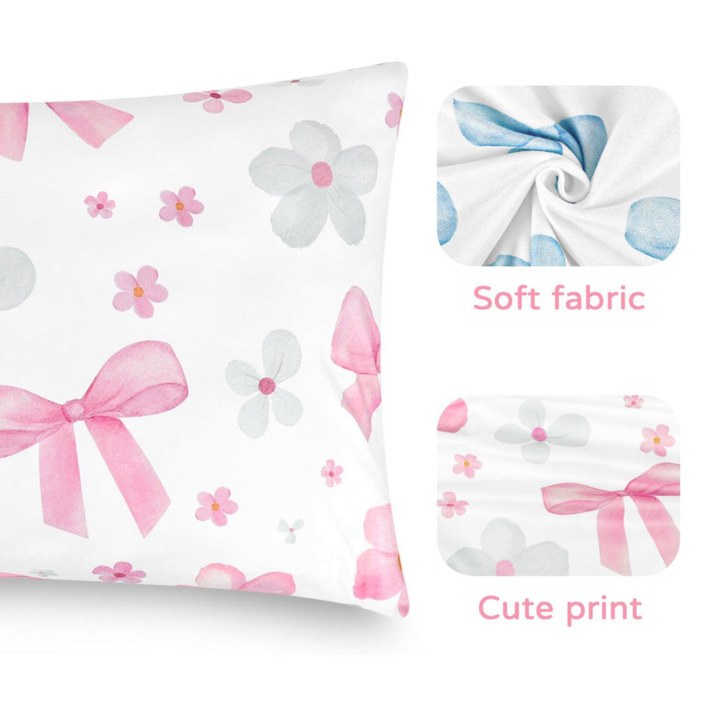 Hooyax toddler pillowcase bow-flower print, breathable fabric for comfy nights.