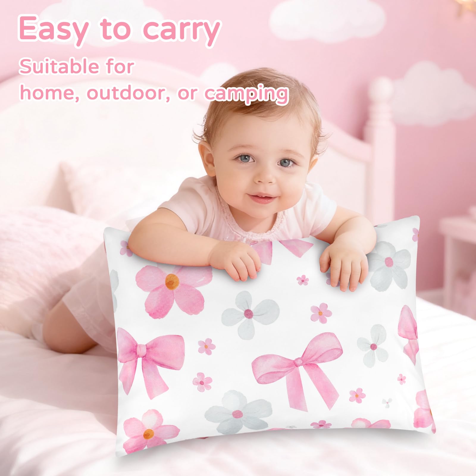 Hooyax toddler pillowcase bow-flower print, colors endure wash after wash.