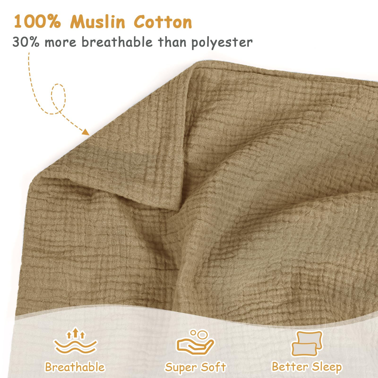 Hooyax muslin fabric close-up, airy weave keeps little heads cool in warmer nights