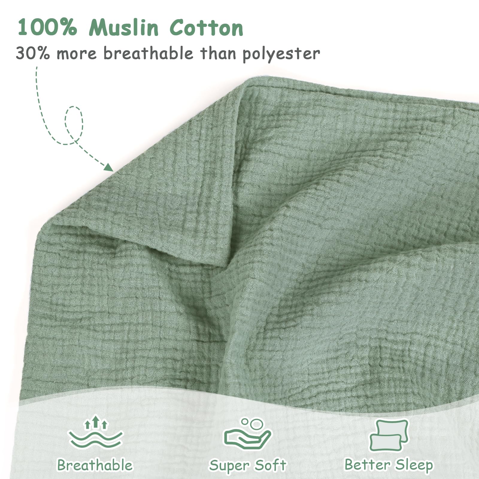 Hooyax muslin pillowcase on crib edge for breathable night rest.