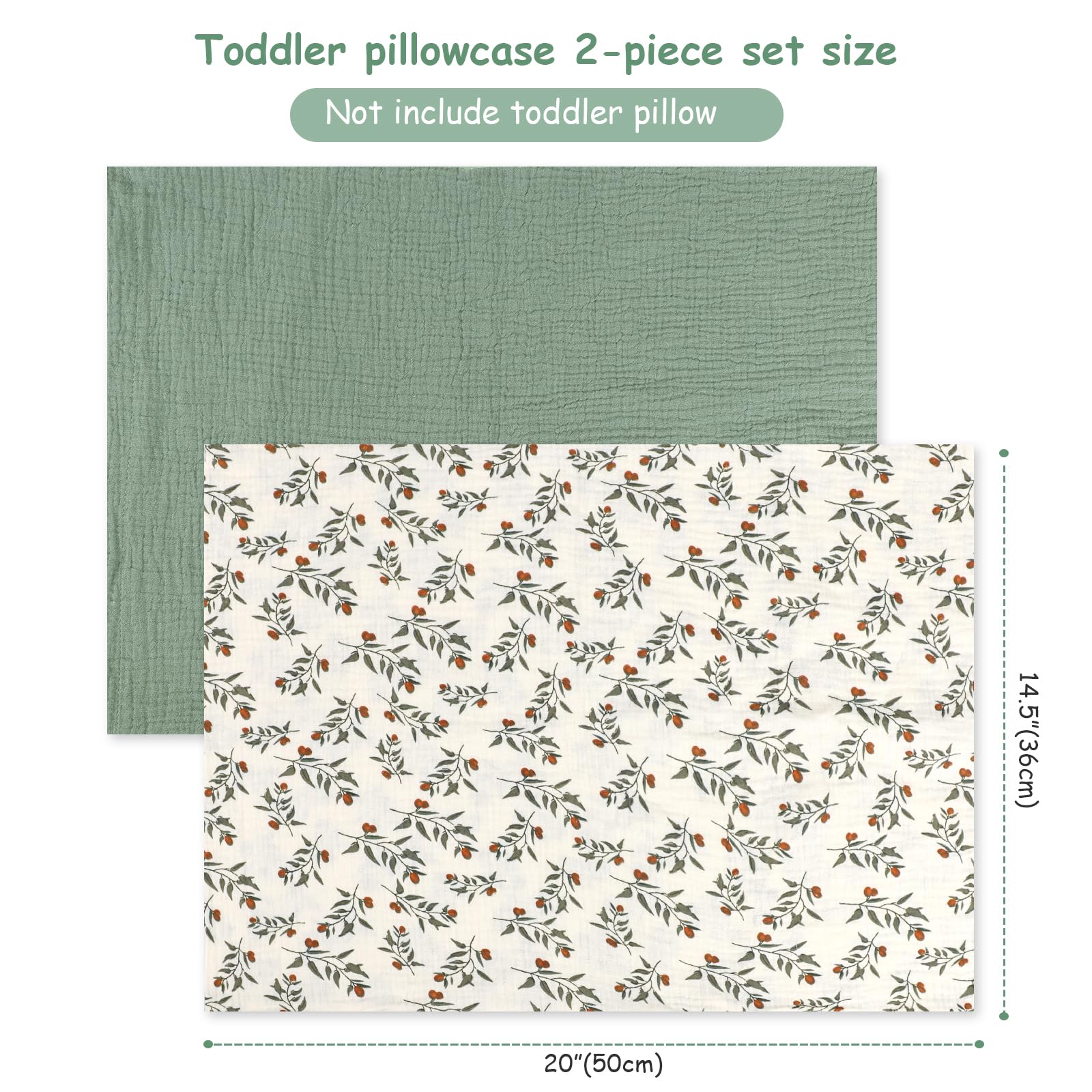 Hooyax green leaf pillowcase shown with toddler travel bag for easy packing.