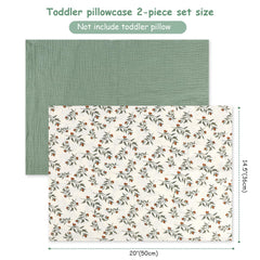 Hooyax green leaf pillowcase shown with toddler travel bag for easy packing.