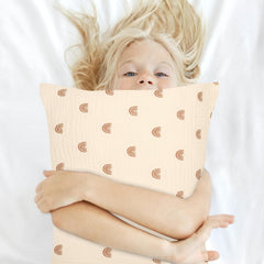 Hooyax pillowcase rainbow pattern close-up, breathable fabric supports all-night comfort
