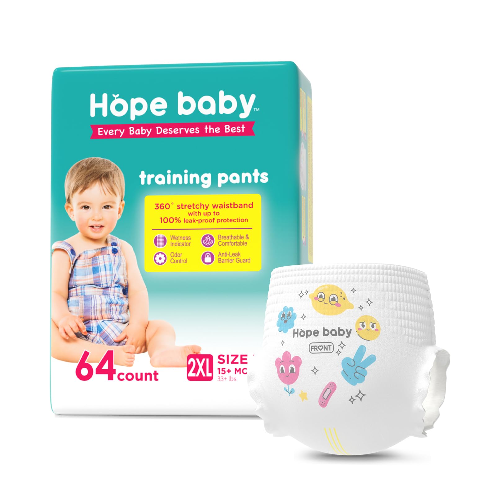 HOPE BABY 4T-5T training underwear packaging shows comfy waistband for easy potty use.