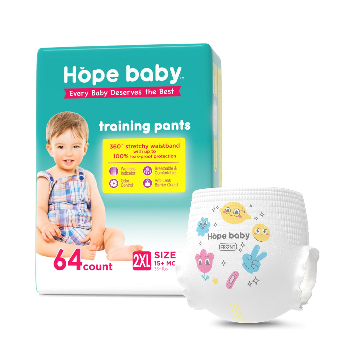 HOPE BABY 4T-5T training underwear packaging shows comfy waistband for easy potty use.