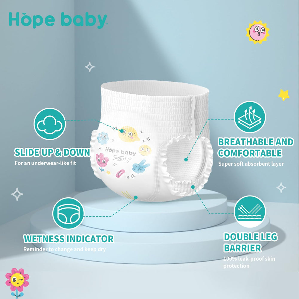 HOPE BABY soft waistband training underwear emphasizing easy on/off for toddlers.