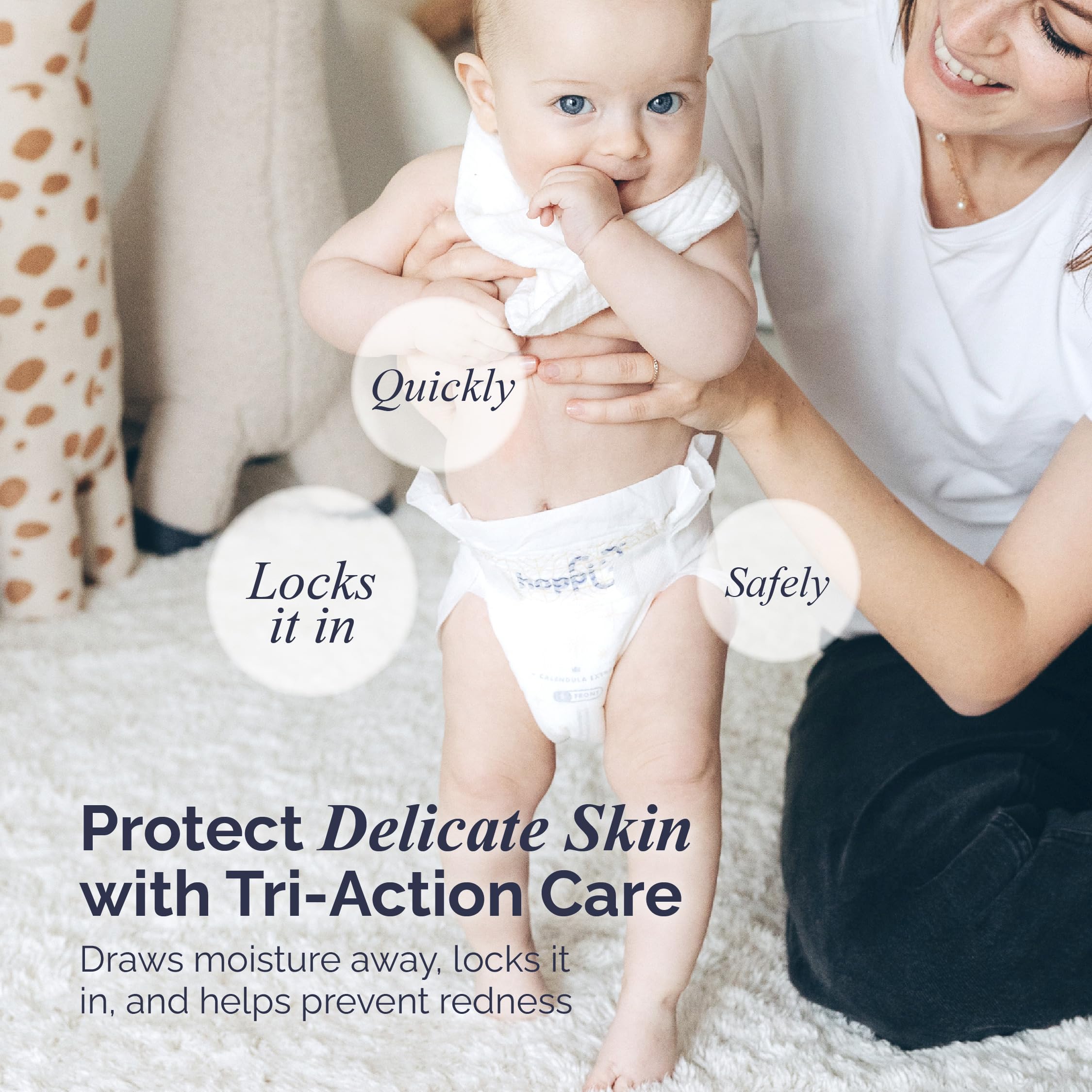 Hoppi Baby Diapers hypoallergenic design gentle on sensitive skin daily wear.