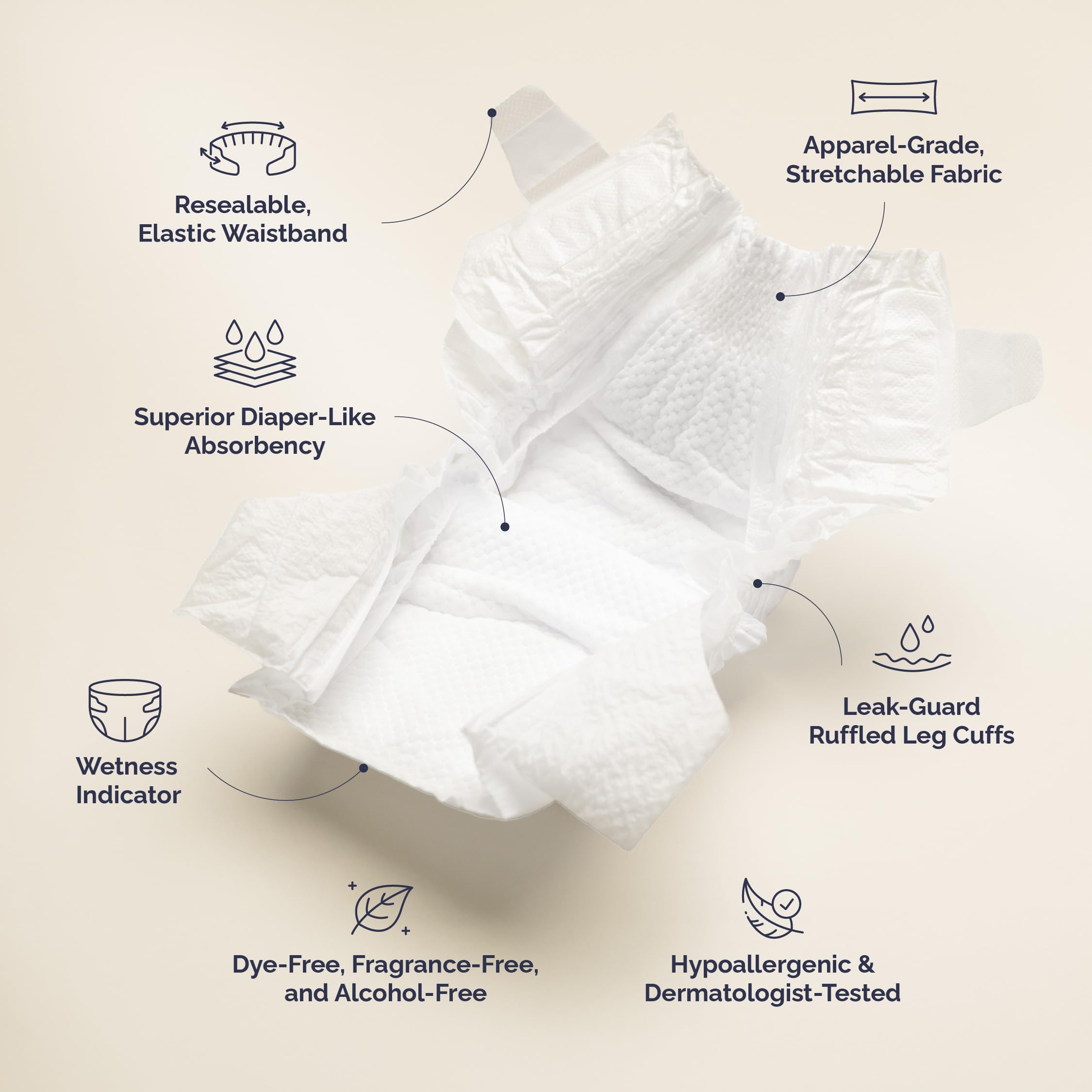 Hoppi Baby Diapers Size 4—quick-absorb core keeps baby dry overnight.