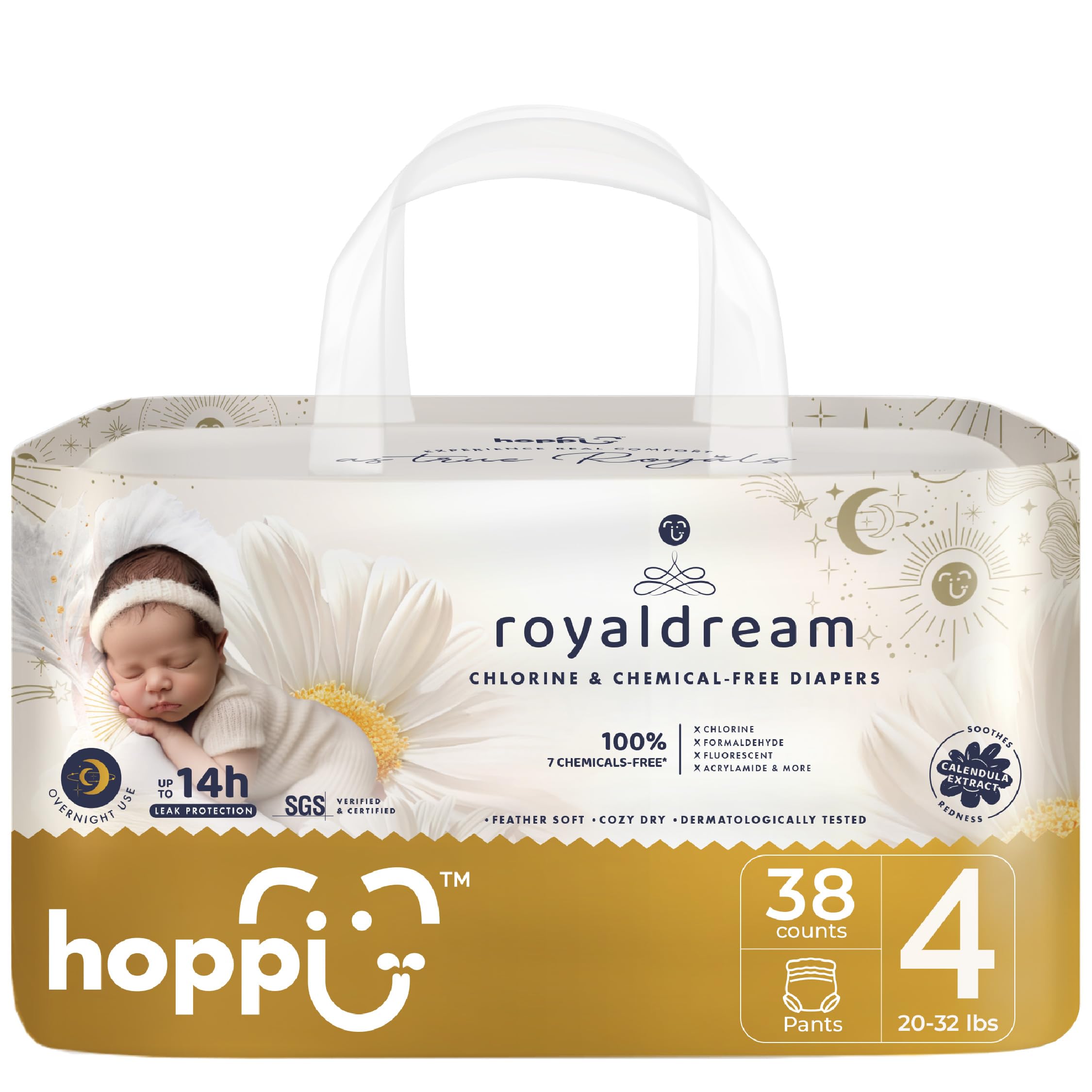 Hoppi pull-up style diapers with 360° waistband for secure fit during active play.