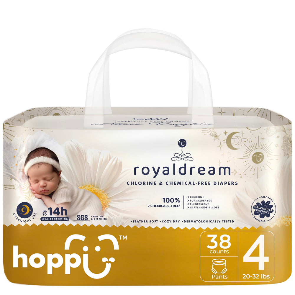 Hoppi pull-up style diapers with 360° waistband for secure fit during active play.
