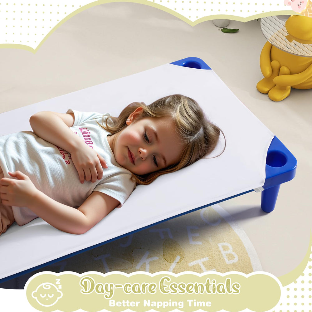 Horbaunal cot sheets with elastic corners stay in place during active naps.