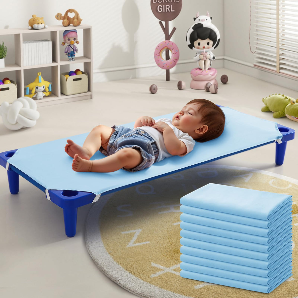 Horbaunal cot sheets packaging for quick daycare setup