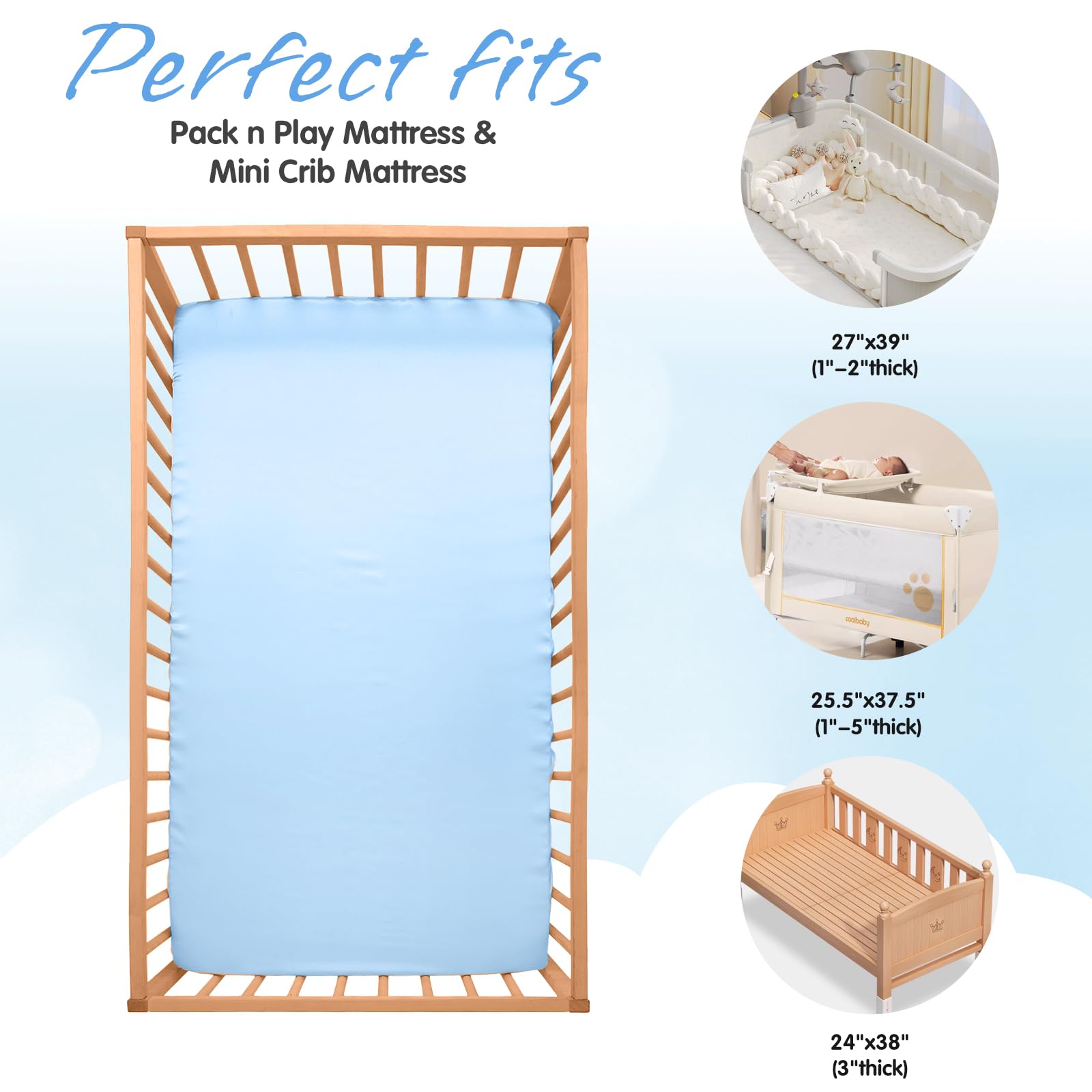 Horbaunal sheets feature elasticized corners for a snug fit on play yards
